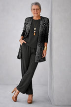 Vera | Completo a tre pezzi nero e argento con stampa paisley