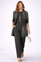 Vera | Completo a tre pezzi nero e argento con stampa paisley