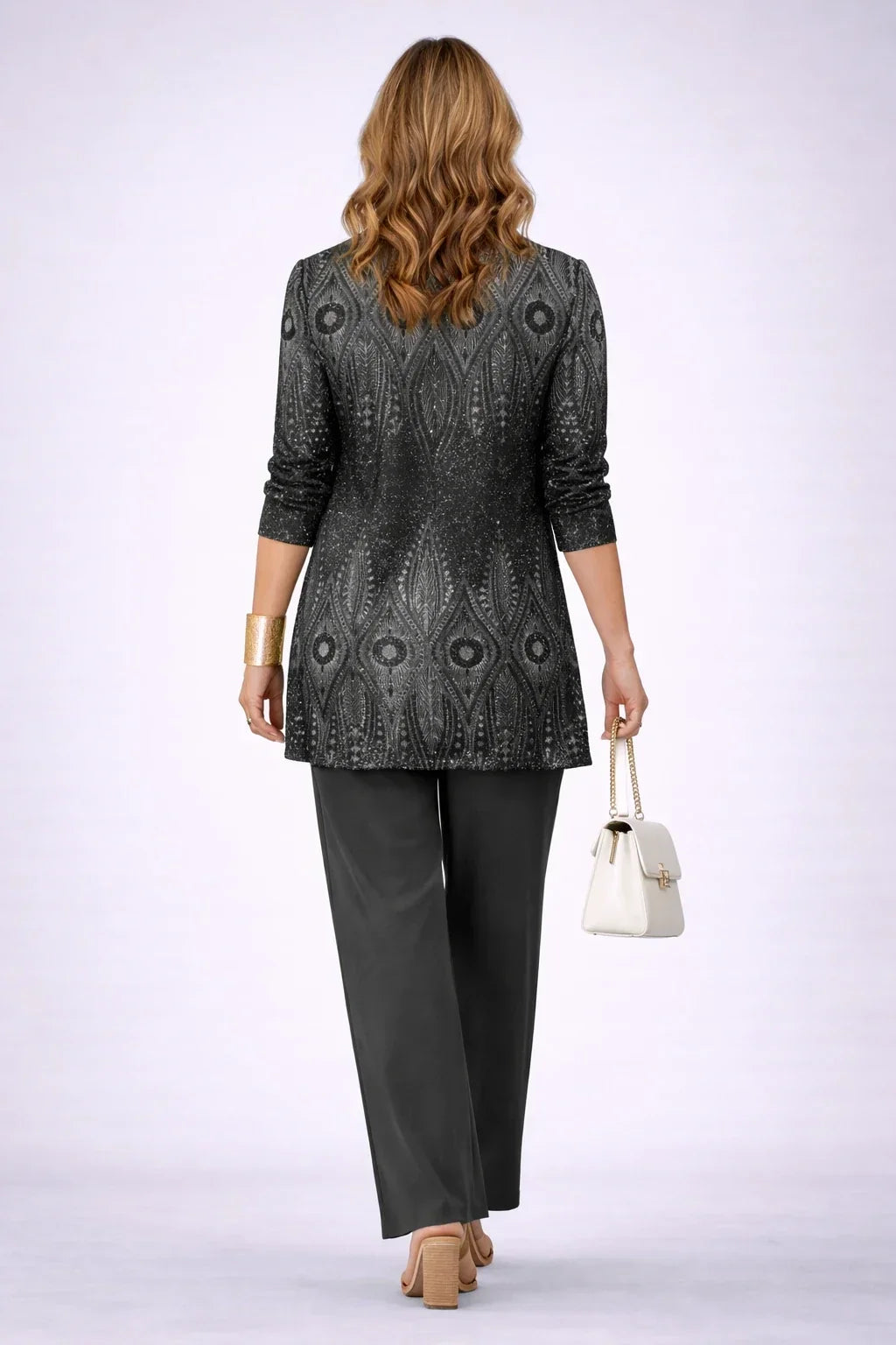 Vera | Completo a tre pezzi nero e argento con stampa paisley