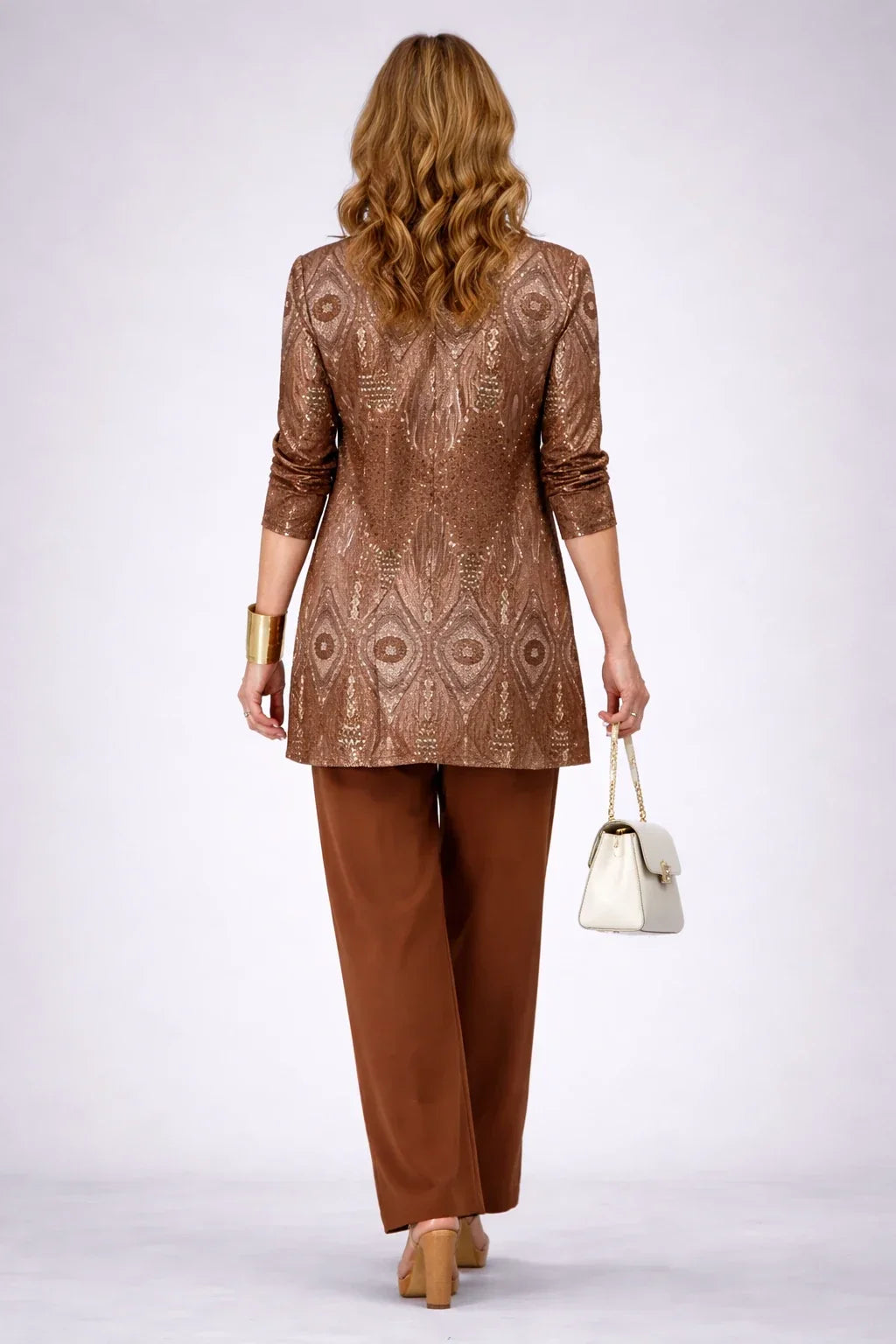 Liliana | Completo a tre pezzi color ruggine con stampa paisley