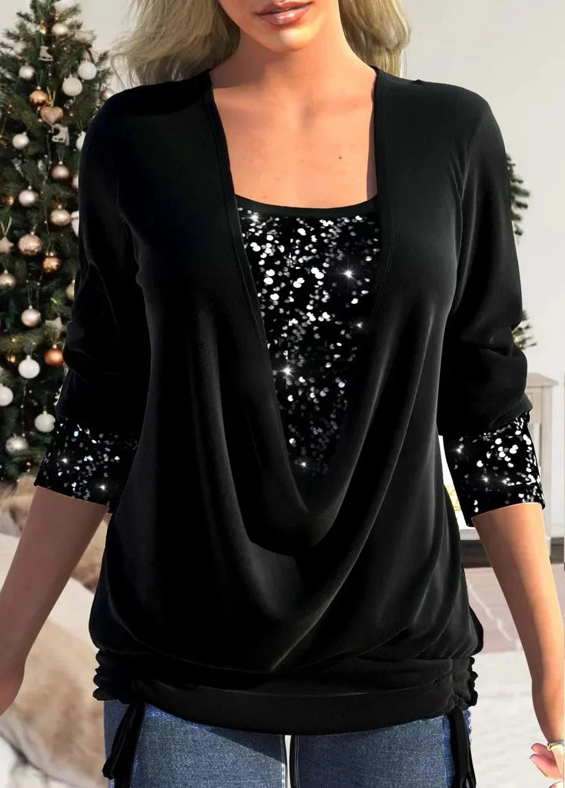 Aurora - Blusa a maniche lunghe con paillettes