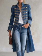 Camila | Cappotto lungo in denim aderente in stile militare
