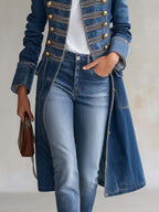 Camila | Cappotto lungo in denim aderente in stile militare