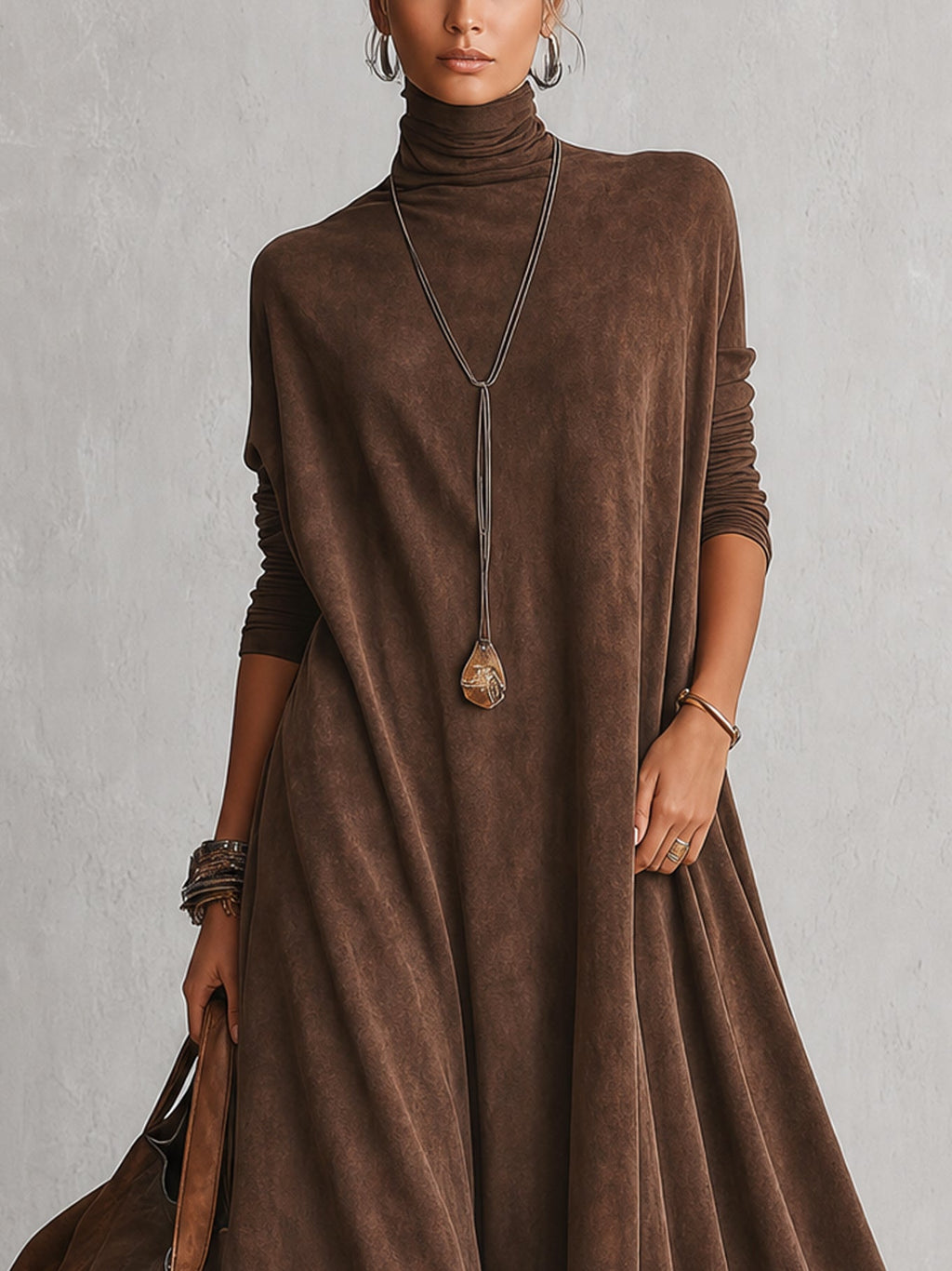 Ludovica | Abito lungo vintage effetto camoscio con pizzo