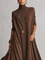 Ludovica | Abito lungo vintage effetto camoscio con pizzo