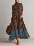 Ludovica | Abito lungo vintage effetto camoscio con pizzo