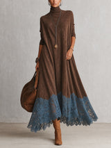 Ludovica | Abito lungo vintage effetto camoscio con pizzo