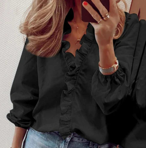 Carla - Blusa dalla vestibilità ampia con volant e maniche a sbuffo