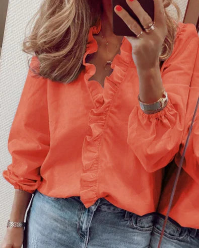 Carla - Blusa dalla vestibilità ampia con volant e maniche a sbuffo