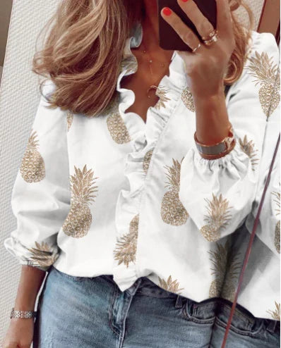 Carla - Blusa dalla vestibilità ampia con volant e maniche a sbuffo
