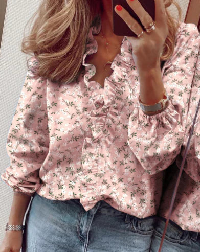 Carla - Blusa dalla vestibilità ampia con volant e maniche a sbuffo