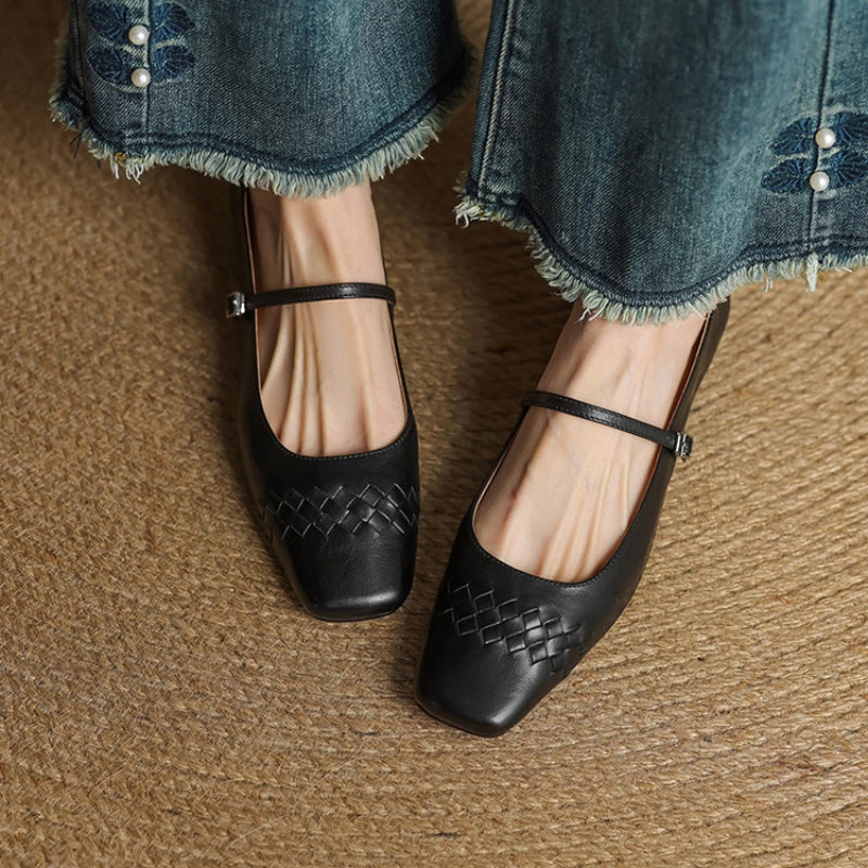 Vera | Ballerine Mary Jane a punta quadrata con dettagli intrecciati