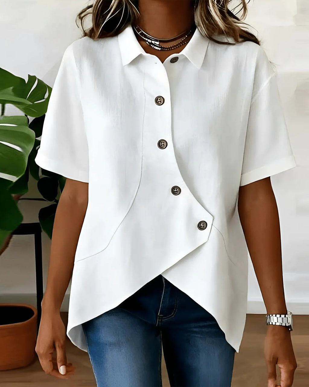 Perla - Blusa asimmetrica con bottoni