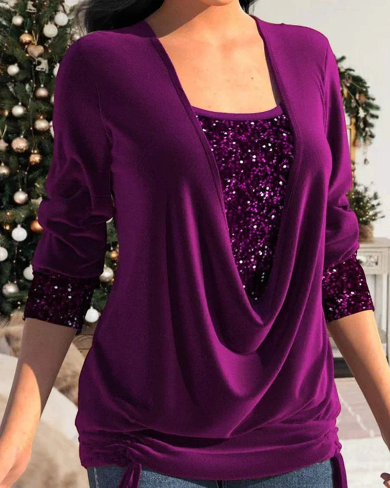 Aurora - Blusa a maniche lunghe con paillettes