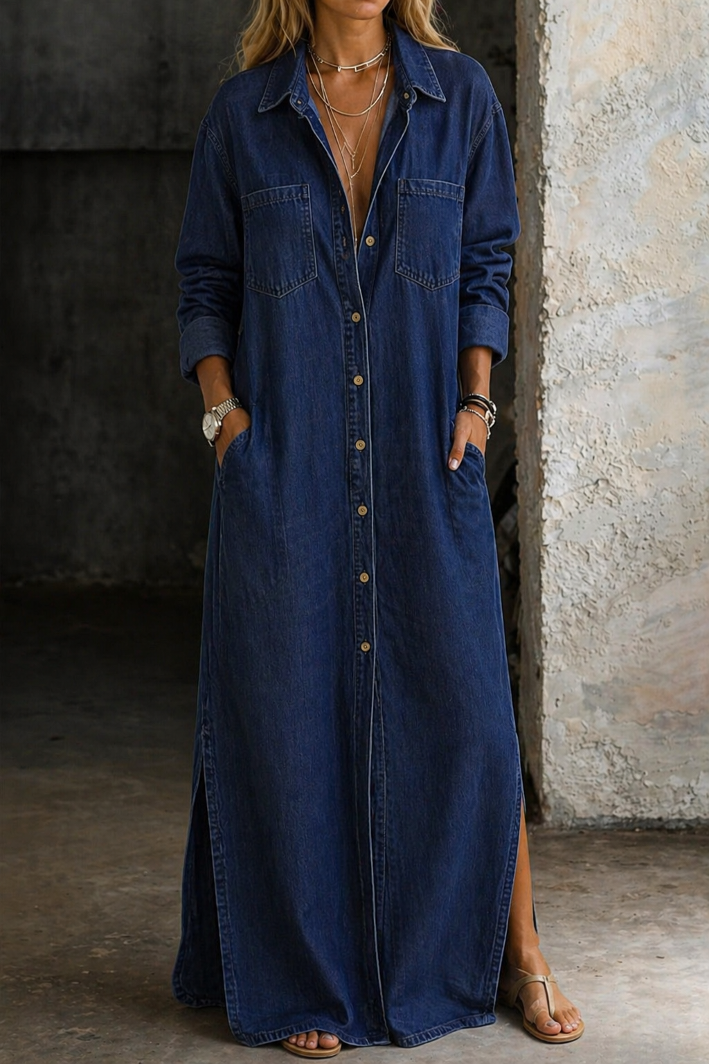 Andrea | Abito in denim con bottoni sul davanti
