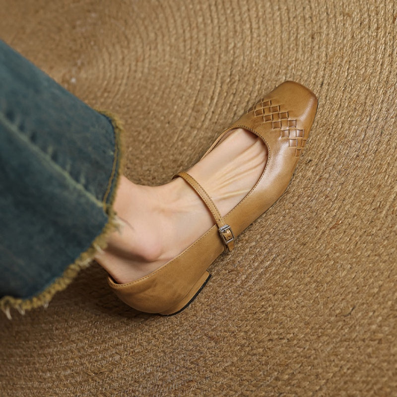 Vera | Ballerine Mary Jane a punta quadrata con dettagli intrecciati