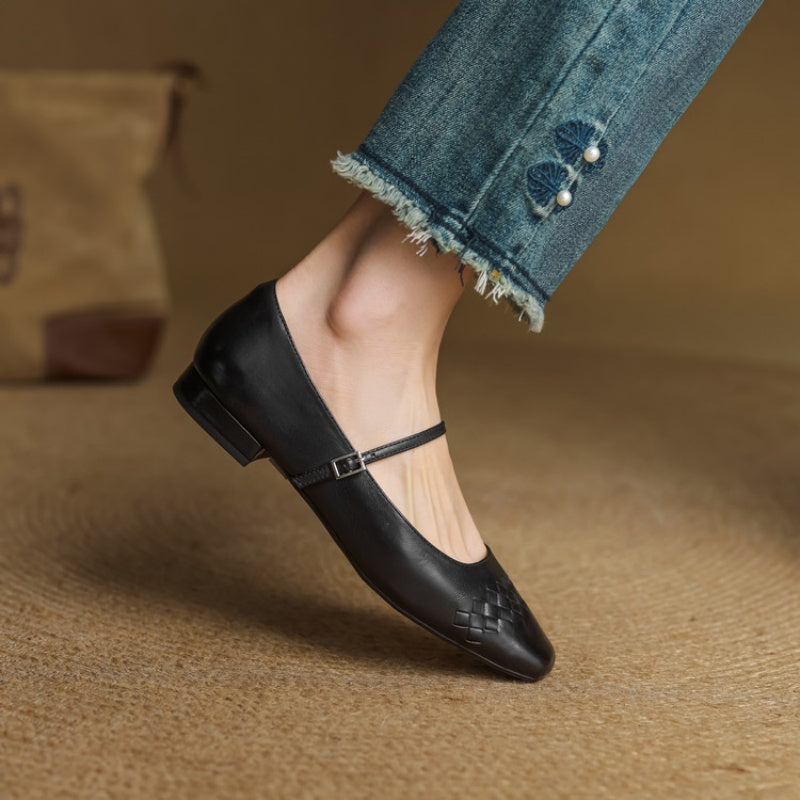 Vera | Ballerine Mary Jane a punta quadrata con dettagli intrecciati