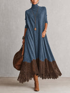 Ludovica | Abito lungo vintage effetto camoscio con pizzo