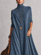 Ludovica | Abito lungo vintage effetto camoscio con pizzo