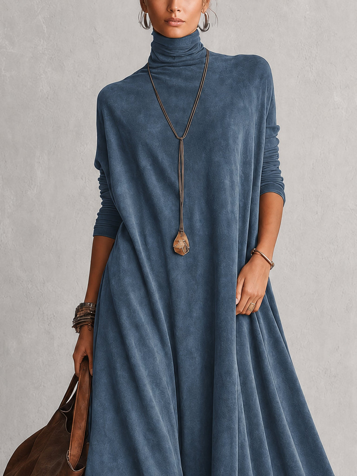 Ludovica | Abito lungo vintage effetto camoscio con pizzo