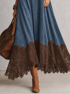 Ludovica | Abito lungo vintage effetto camoscio con pizzo