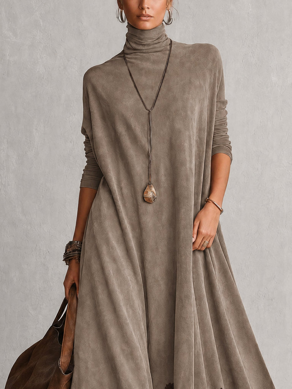 Ludovica | Abito lungo vintage effetto camoscio con pizzo