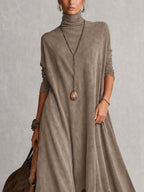 Ludovica | Abito lungo vintage effetto camoscio con pizzo