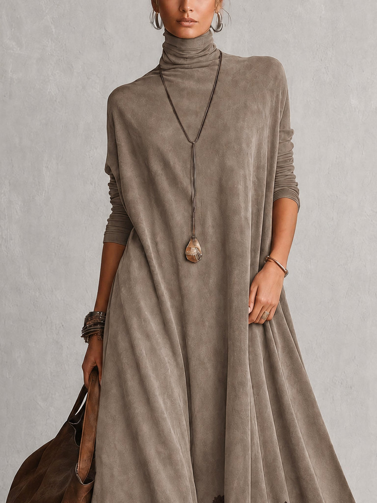 Ludovica | Abito lungo vintage effetto camoscio con pizzo