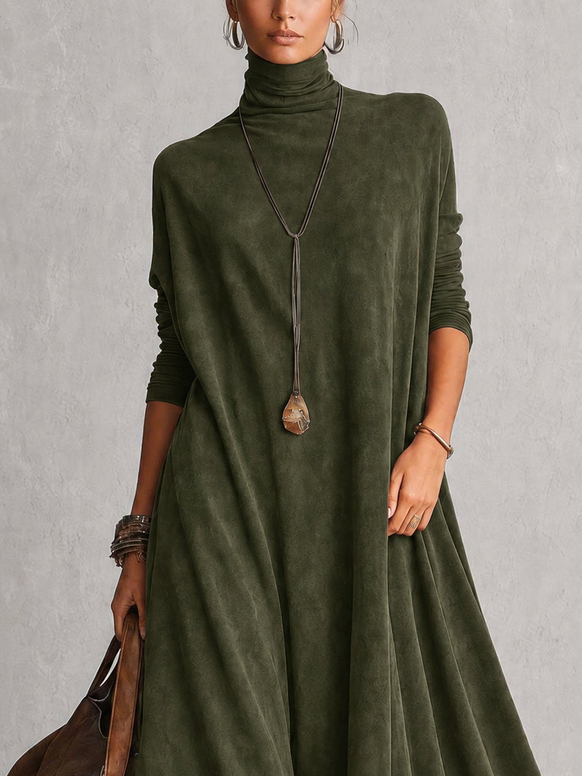 Ludovica | Abito lungo vintage effetto camoscio con pizzo