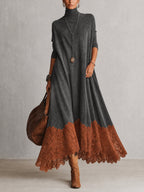 Ludovica | Abito lungo vintage effetto camoscio con pizzo