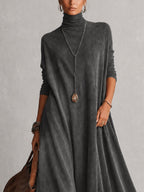 Ludovica | Abito lungo vintage effetto camoscio con pizzo