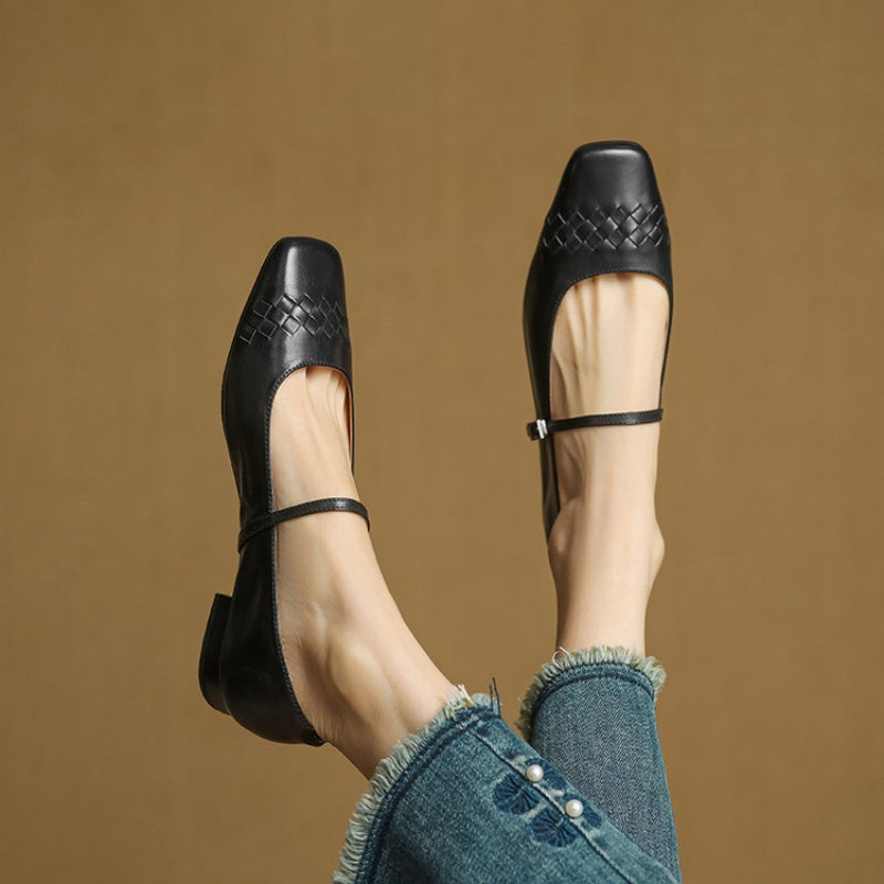 Vera | Ballerine Mary Jane a punta quadrata con dettagli intrecciati
