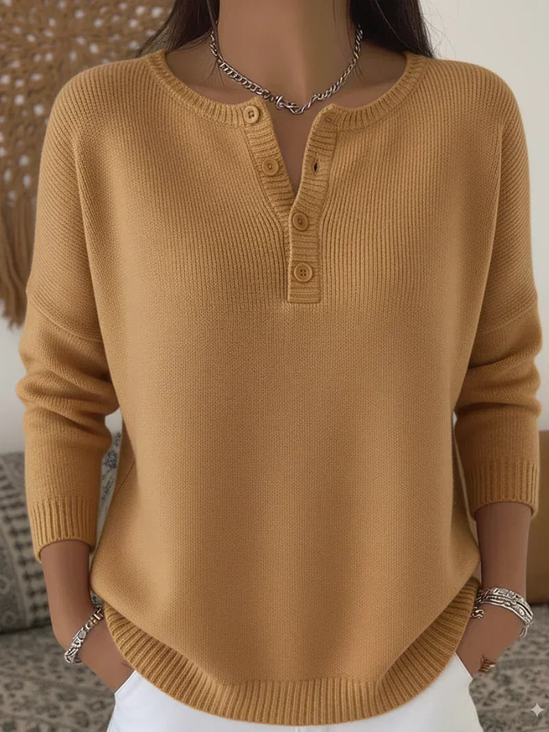 ELENA™ | MAGLIONE HENLEY IN MAGLIA CON BOTTONI