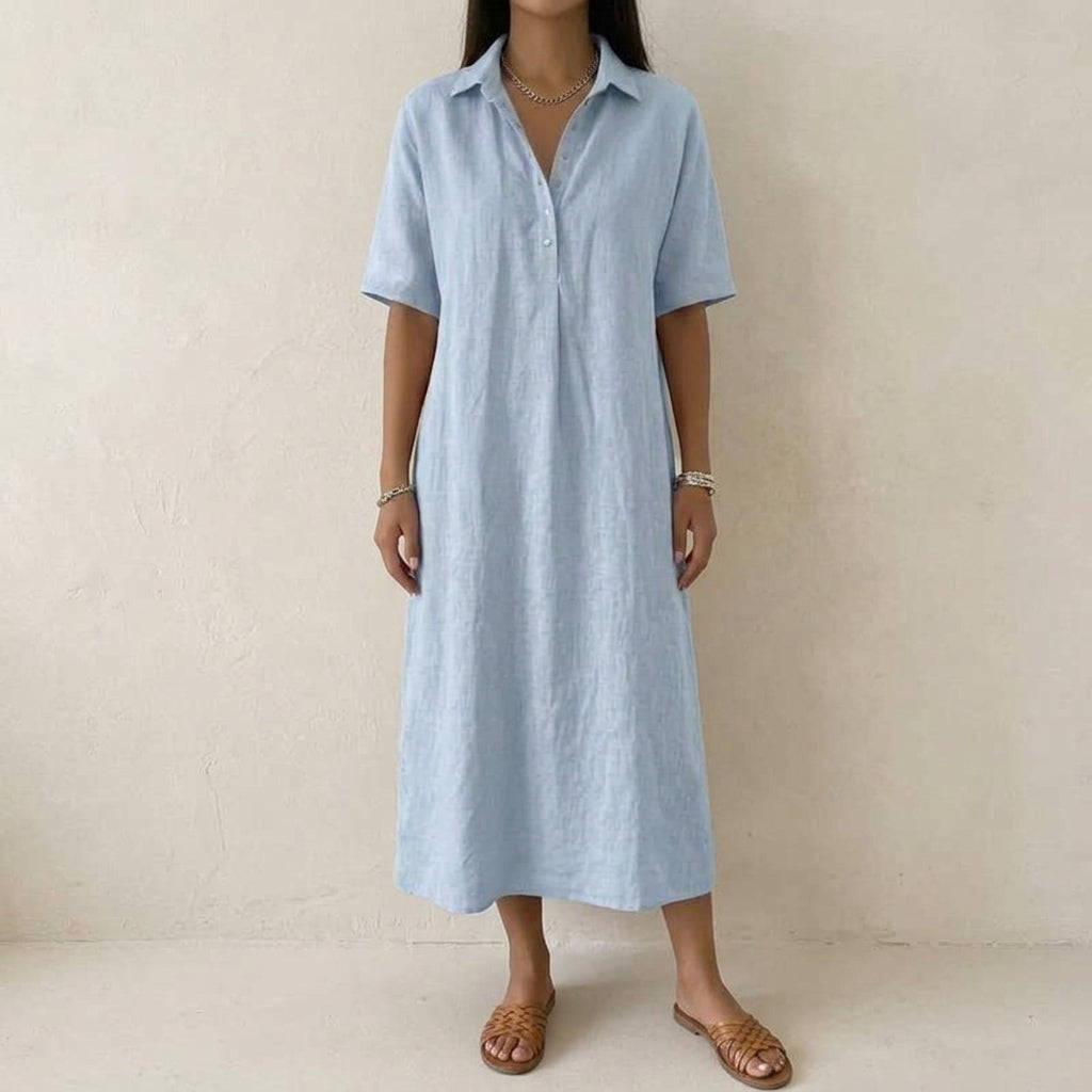 Alina - Vestido camisero midi de algodón y lino