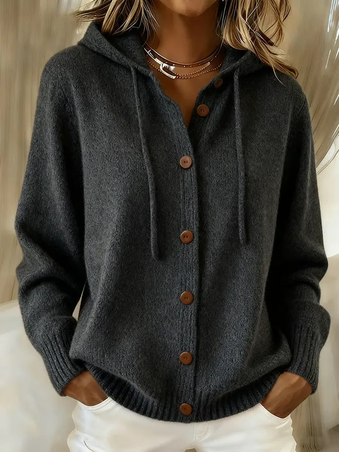 BRENDA™ | CARDIGAN ACCOGLIENTE CON BOTTONI E CAPPUCCIO
