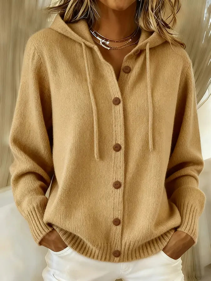 BRENDA™ | CARDIGAN ACCOGLIENTE CON BOTTONI E CAPPUCCIO