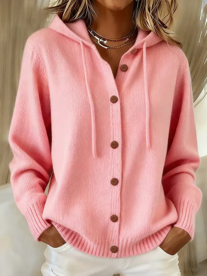 BRENDA™ | CARDIGAN ACCOGLIENTE CON BOTTONI E CAPPUCCIO