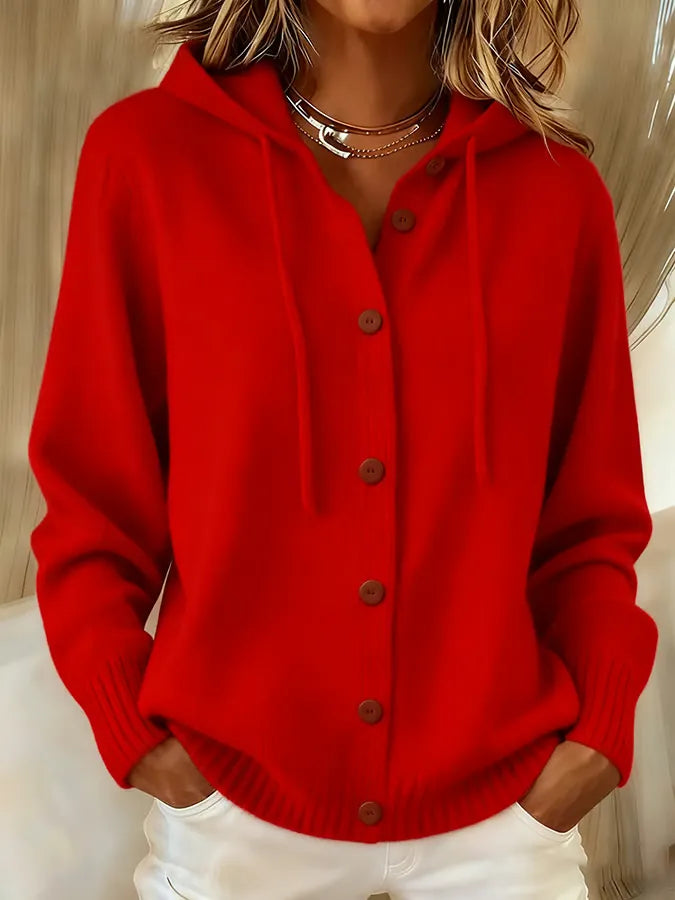 BRENDA™ | CARDIGAN ACCOGLIENTE CON BOTTONI E CAPPUCCIO