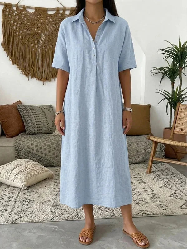 Alina - Vestido camisero midi de algodón y lino