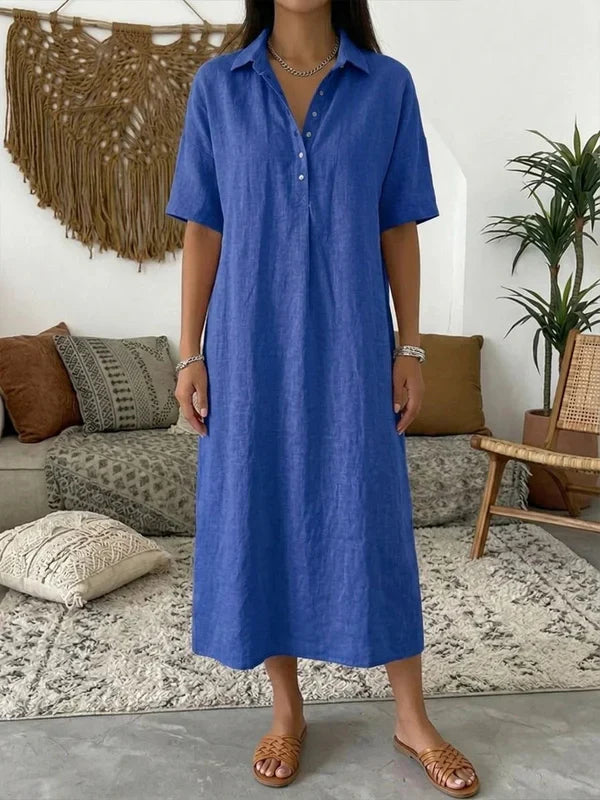 Alina - Vestido camisero midi de algodón y lino