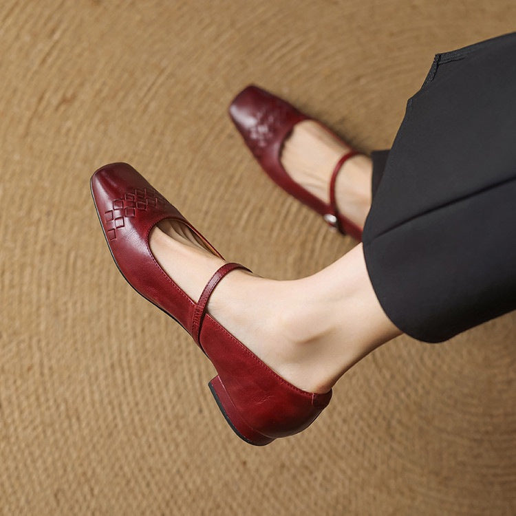 Vera | Ballerine Mary Jane a punta quadrata con dettagli intrecciati