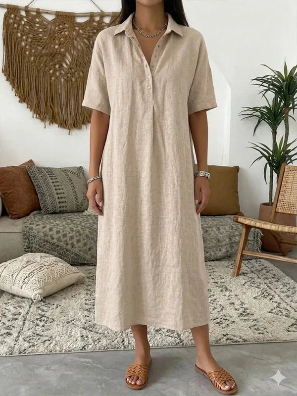 Alina - Vestido camisero midi de algodón y lino
