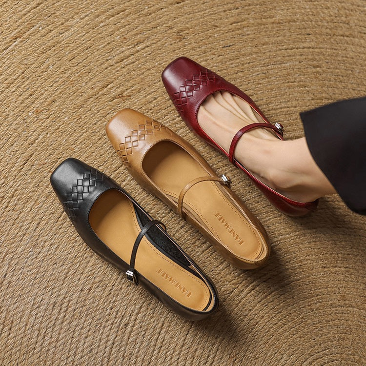 Vera | Ballerine Mary Jane a punta quadrata con dettagli intrecciati