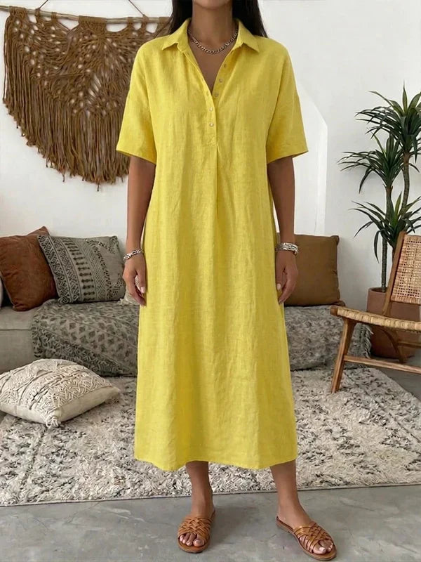 Alina - Vestido camisero midi de algodón y lino