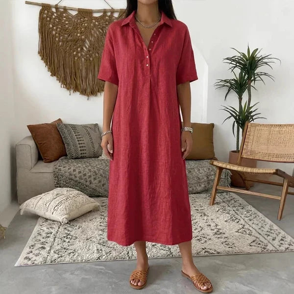 Alina - Vestido camisero midi de algodón y lino