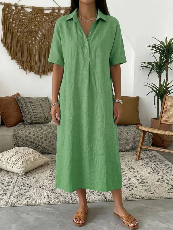 Alina - Vestido camisero midi de algodón y lino