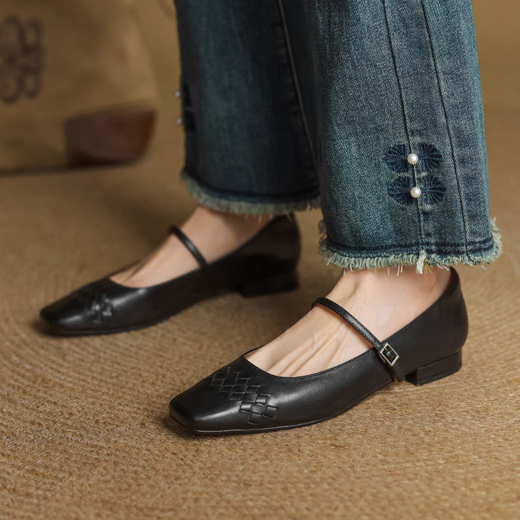 Vera | Ballerine Mary Jane a punta quadrata con dettagli intrecciati
