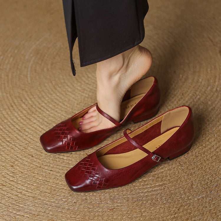 Vera | Ballerine Mary Jane a punta quadrata con dettagli intrecciati