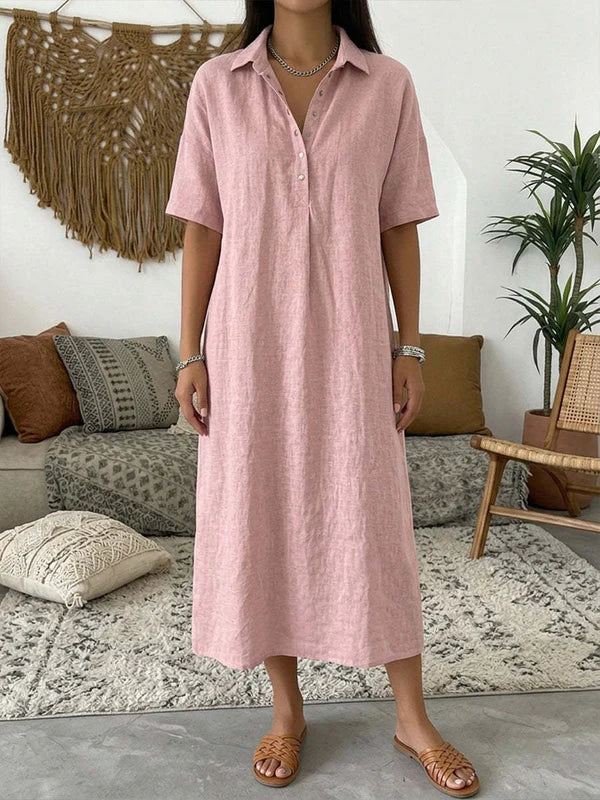 Alina - Vestido camisero midi de algodón y lino