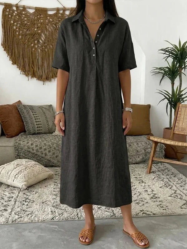 Alina - Vestido camisero midi de algodón y lino